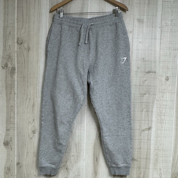 Gym Shark Joggers Mens M Grey Cotton Sweatpants White Logo - Picture 2 of 11